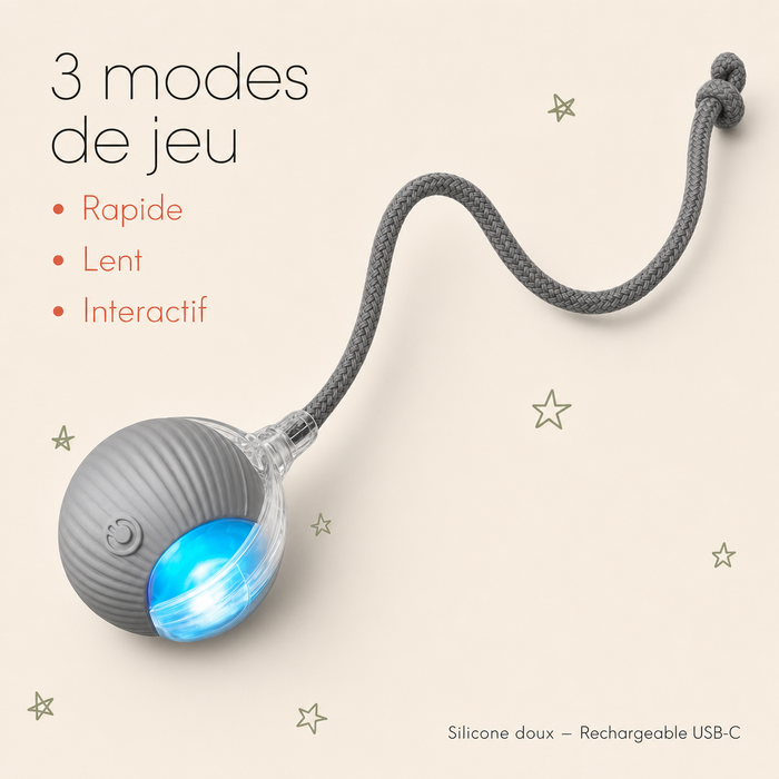 NÉKO — Balle interactive pour chat auto-roulante avec queue